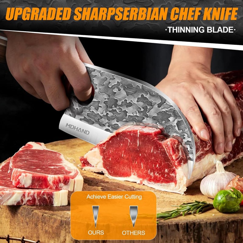 MDHAND 14PCS Professional Butcher Knife Set with Roll Bag, Heavy Duty Meat Cleaver, Boning Knife, Viking Knives, Hand Forged Chef Knife Set, Meat Cutting Knife for Kitchen, Gift for Men, BBQ, Camping - Image 5